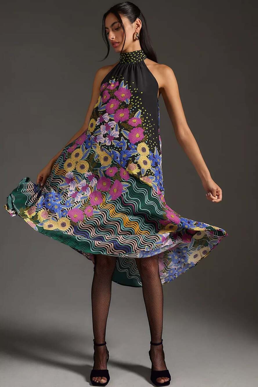 nwt by ANTHROPOLOGIE sz S Halter Asymmetrical Midi Dress